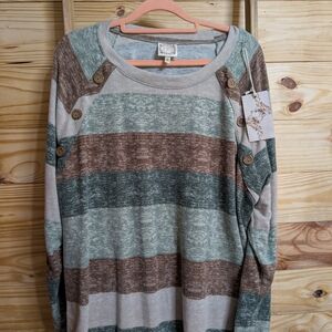 Cozy Striped Button-Detail Sweatshirt